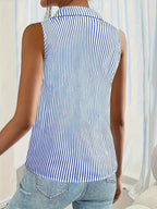 Women's Striped Collared Blouse – Sleeveless Button Down Blouse