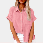 Women's Relaxed Summer Blouse – Short Sleeve Button Down Blouse