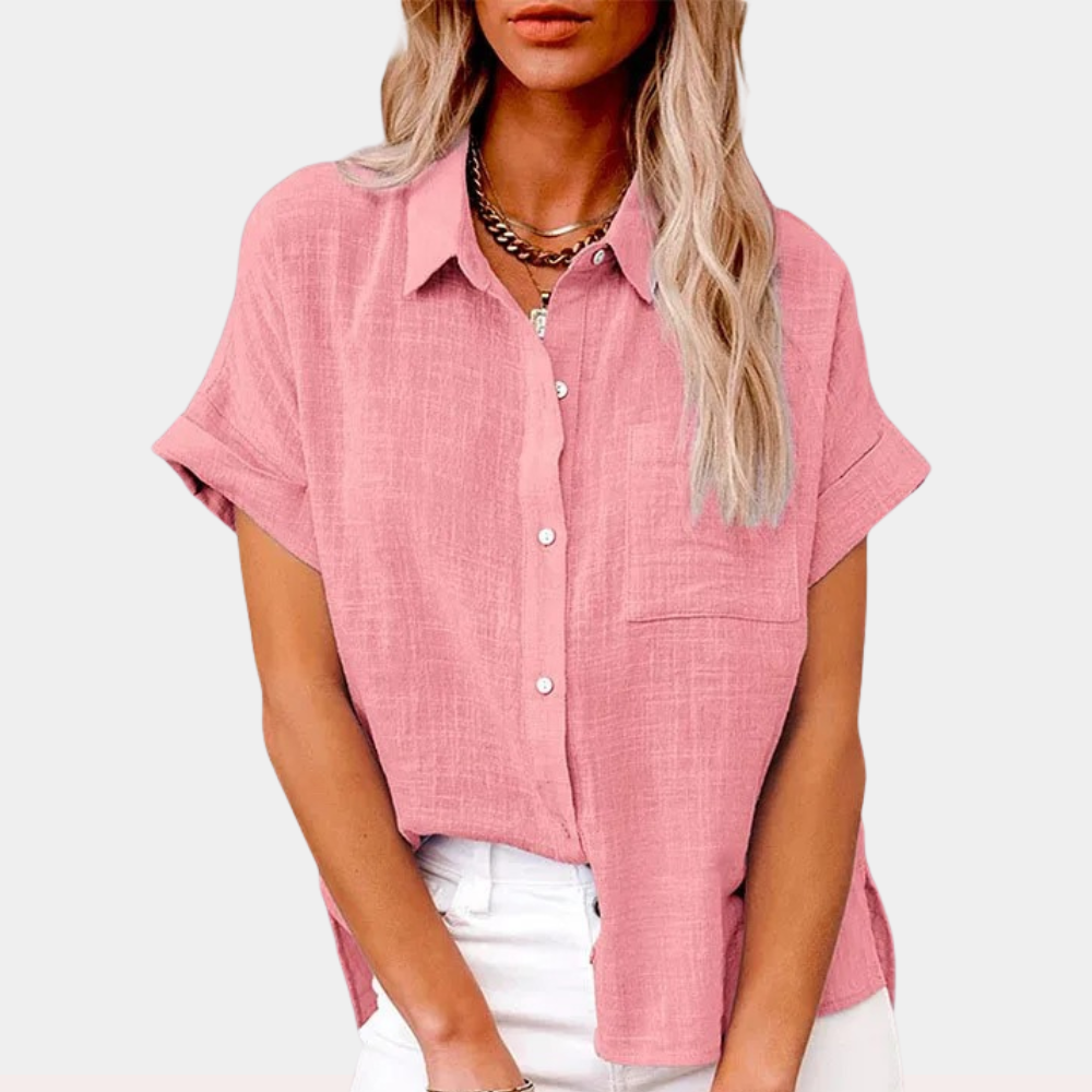 Women's Relaxed Summer Blouse – Short Sleeve Button Down Blouse
