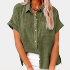 Women's Relaxed Summer Blouse – Short Sleeve Button Down Blouse