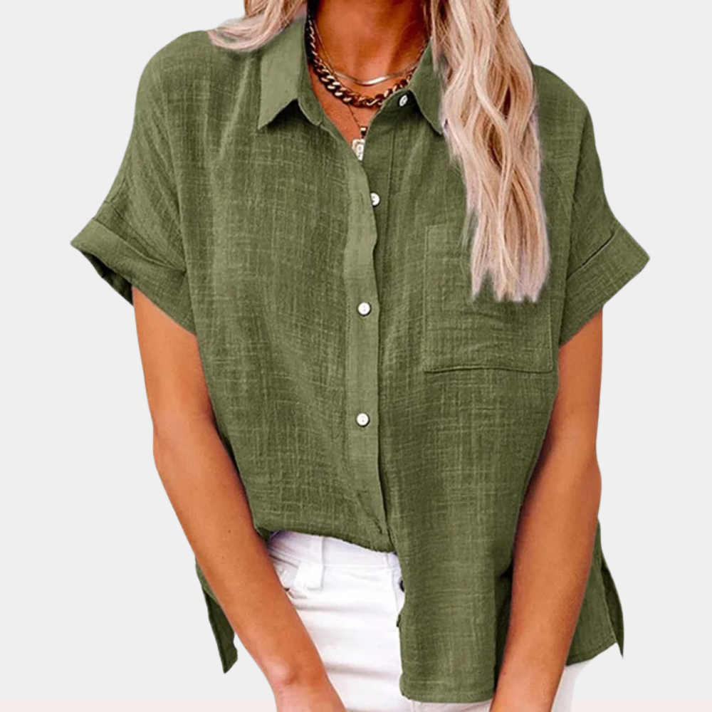 Women's Relaxed Summer Blouse – Short Sleeve Button Down Blouse