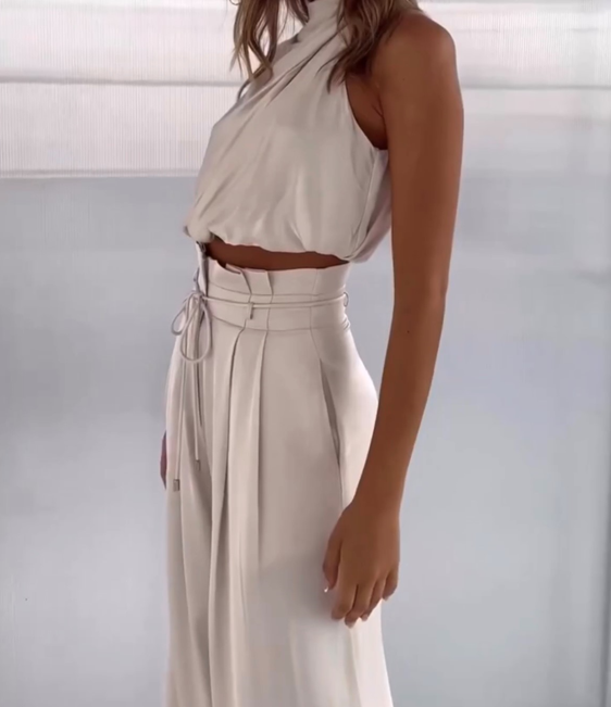 Women's Halter Pants Set – Satin Occasion Set