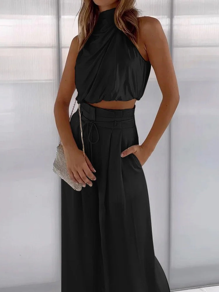 Women's Halter Pants Set – Satin Occasion Set