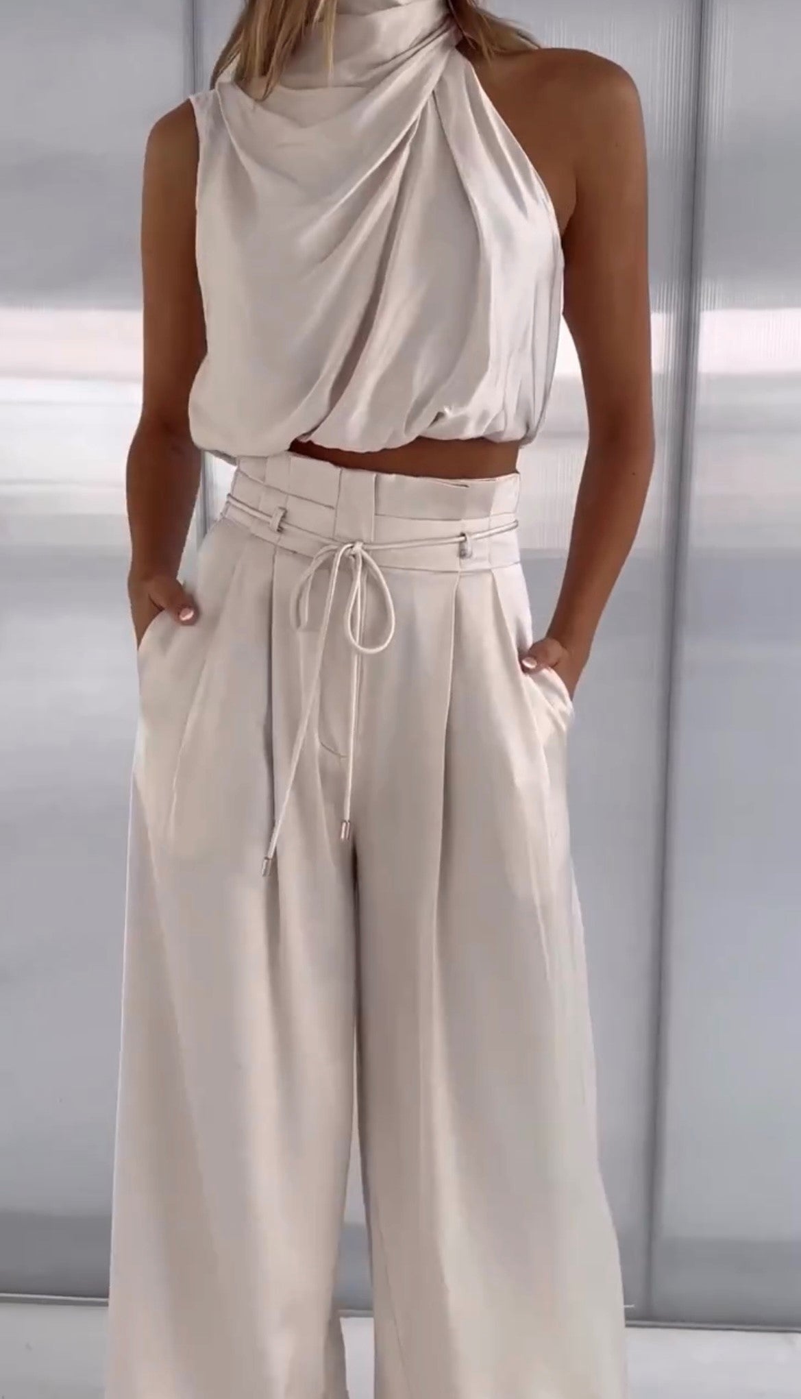 Women's Halter Pants Set – Satin Occasion Set