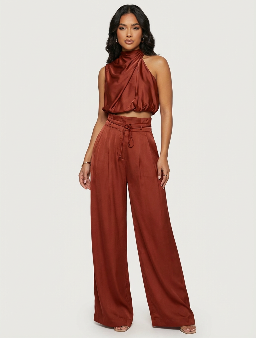 Women's Halter Pants Set – Satin Occasion Set