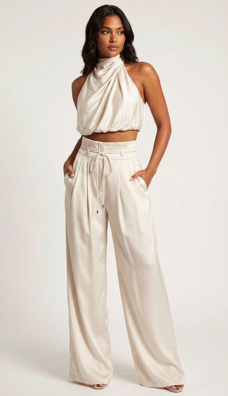 Women's Halter Pants Set – Satin Occasion Set