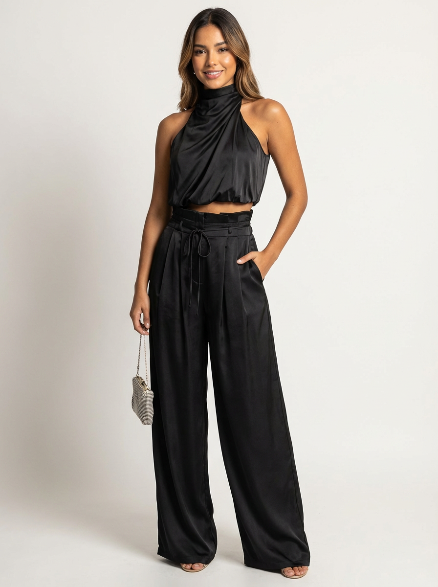 Women's Halter Pants Set – Satin Occasion Set