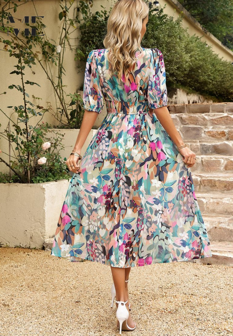 Women's Floral Midi Dress – Elegant Occasion Dress – Elena