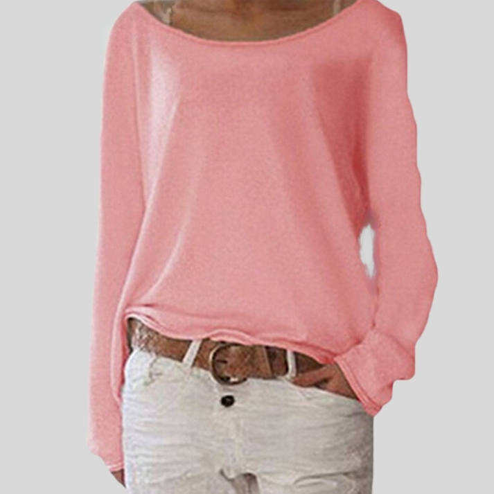 Women's Round Neck Sweater – Relaxed Long Sleeve Knit Sweater