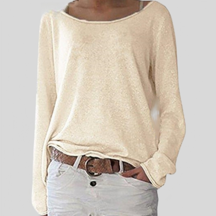 Women's Round Neck Sweater – Relaxed Long Sleeve Knit Sweater