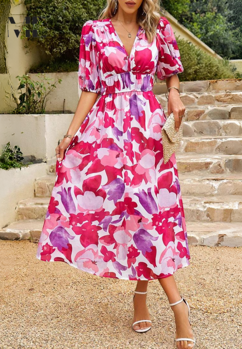 Women's Floral Midi Dress – Elegant Occasion Dress – Elena