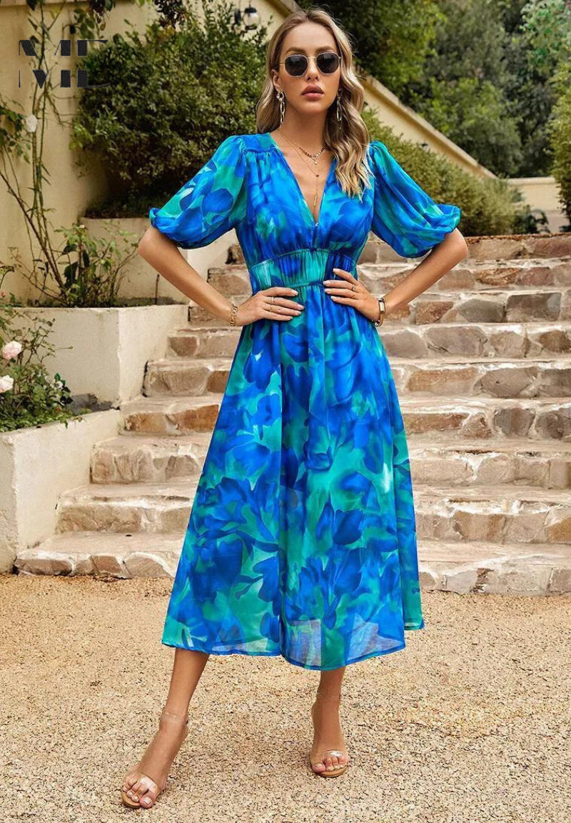 Women's Floral Midi Dress – Elegant Occasion Dress – Elena