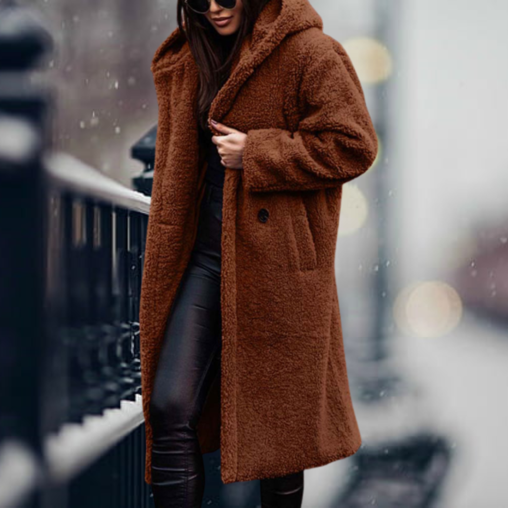 Women's Fluffy Hooded Coat – Longline Cold Weather Winter Jacket