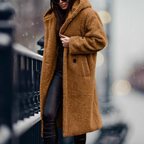 Women's Fluffy Hooded Coat – Longline Cold Weather Winter Jacket