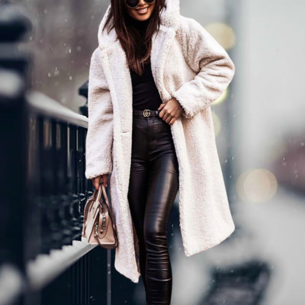 Women's Fluffy Hooded Coat – Longline Cold Weather Winter Jacket