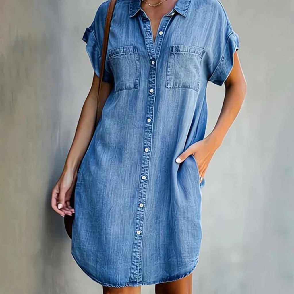 Women's Denim Look Midi Dress – Casual Everyday Dress – Mireya