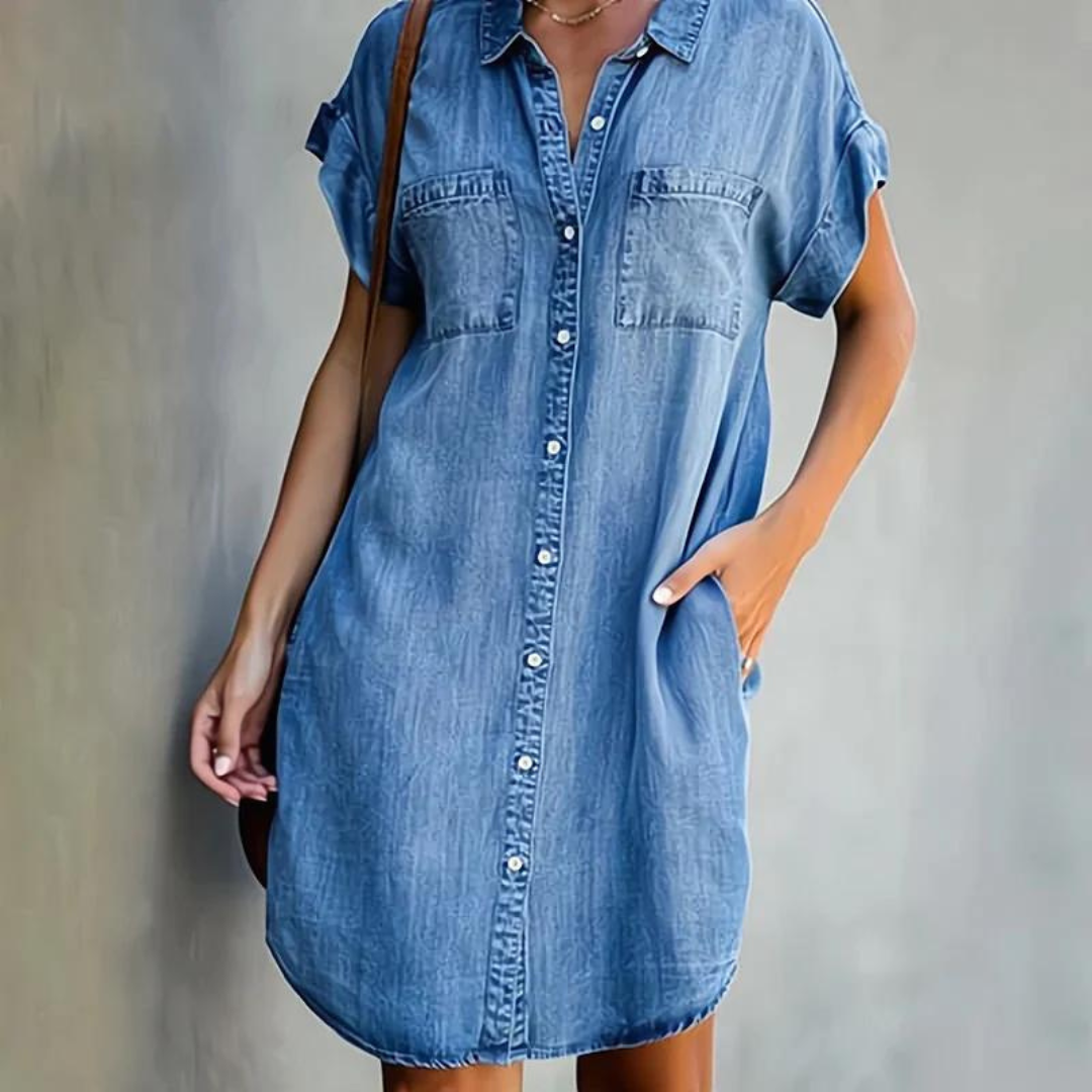 Women's Denim Look Midi Dress – Casual Everyday Dress – Mireya