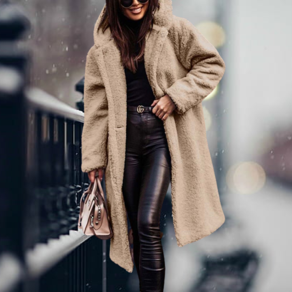 Women's Fluffy Hooded Coat – Longline Cold Weather Winter Jacket