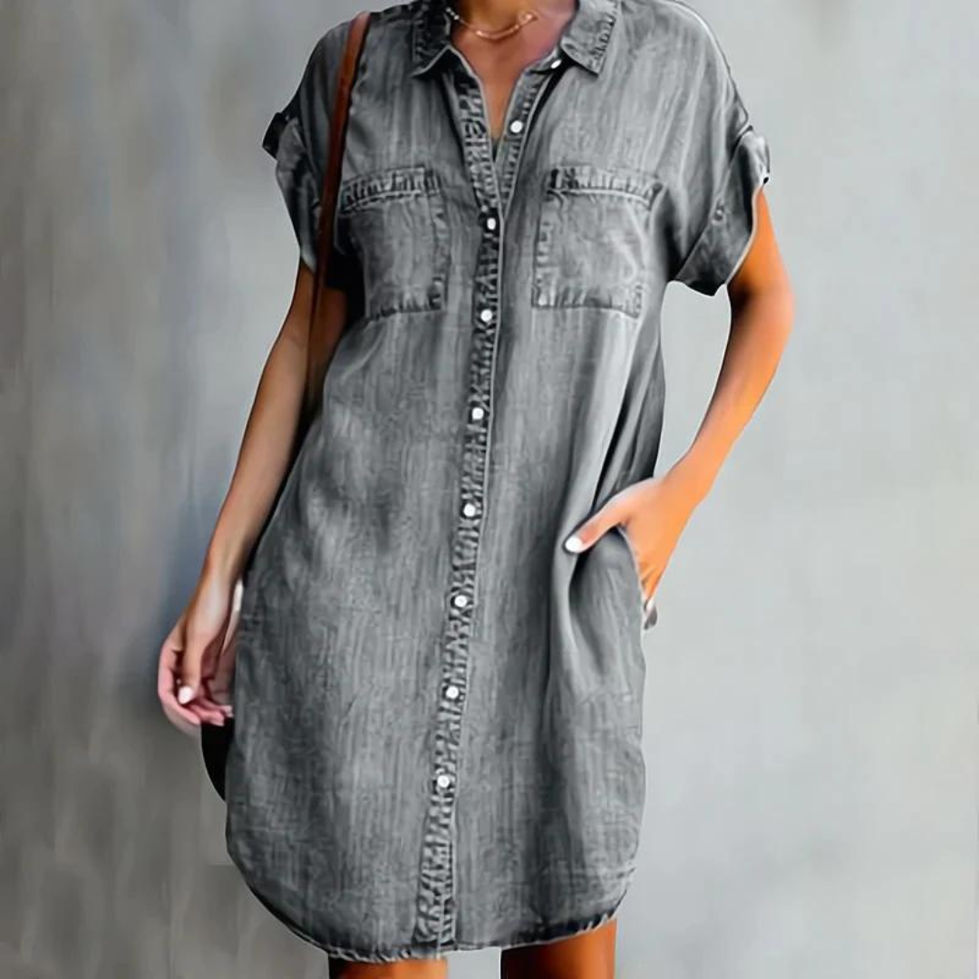 Women's Denim Look Midi Dress – Casual Everyday Dress – Mireya