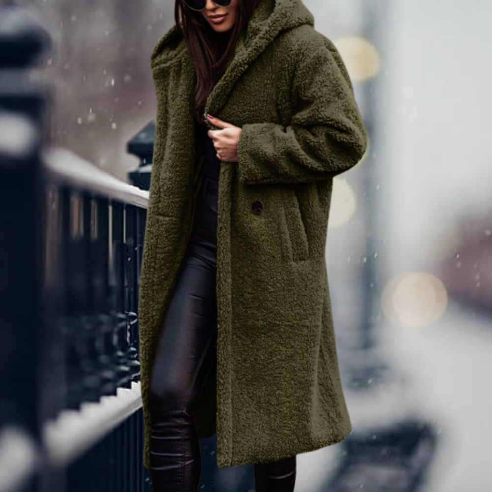 Women's Fluffy Hooded Coat – Longline Cold Weather Winter Jacket