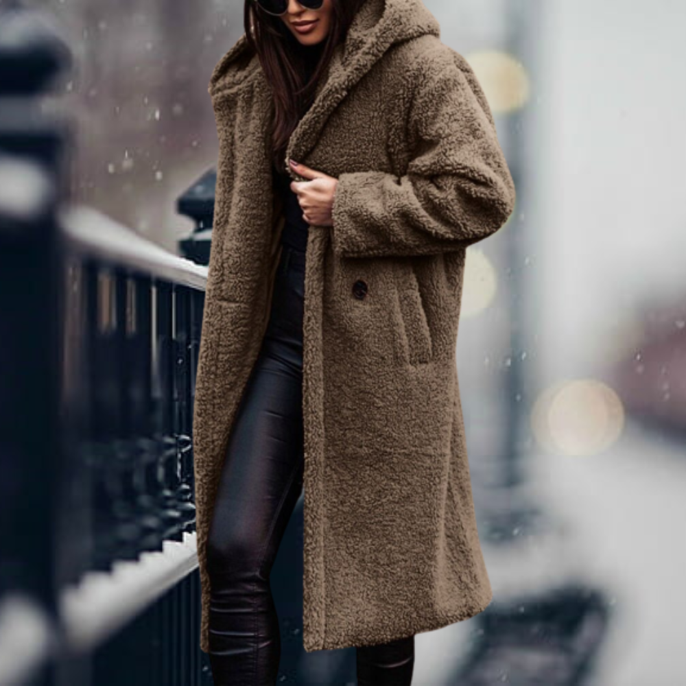 Women's Fluffy Hooded Coat – Longline Cold Weather Winter Jacket