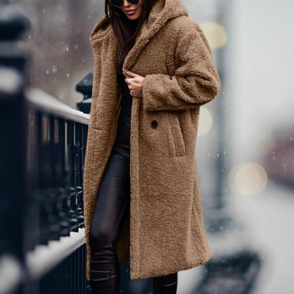 Women's Fluffy Hooded Coat – Longline Cold Weather Winter Jacket