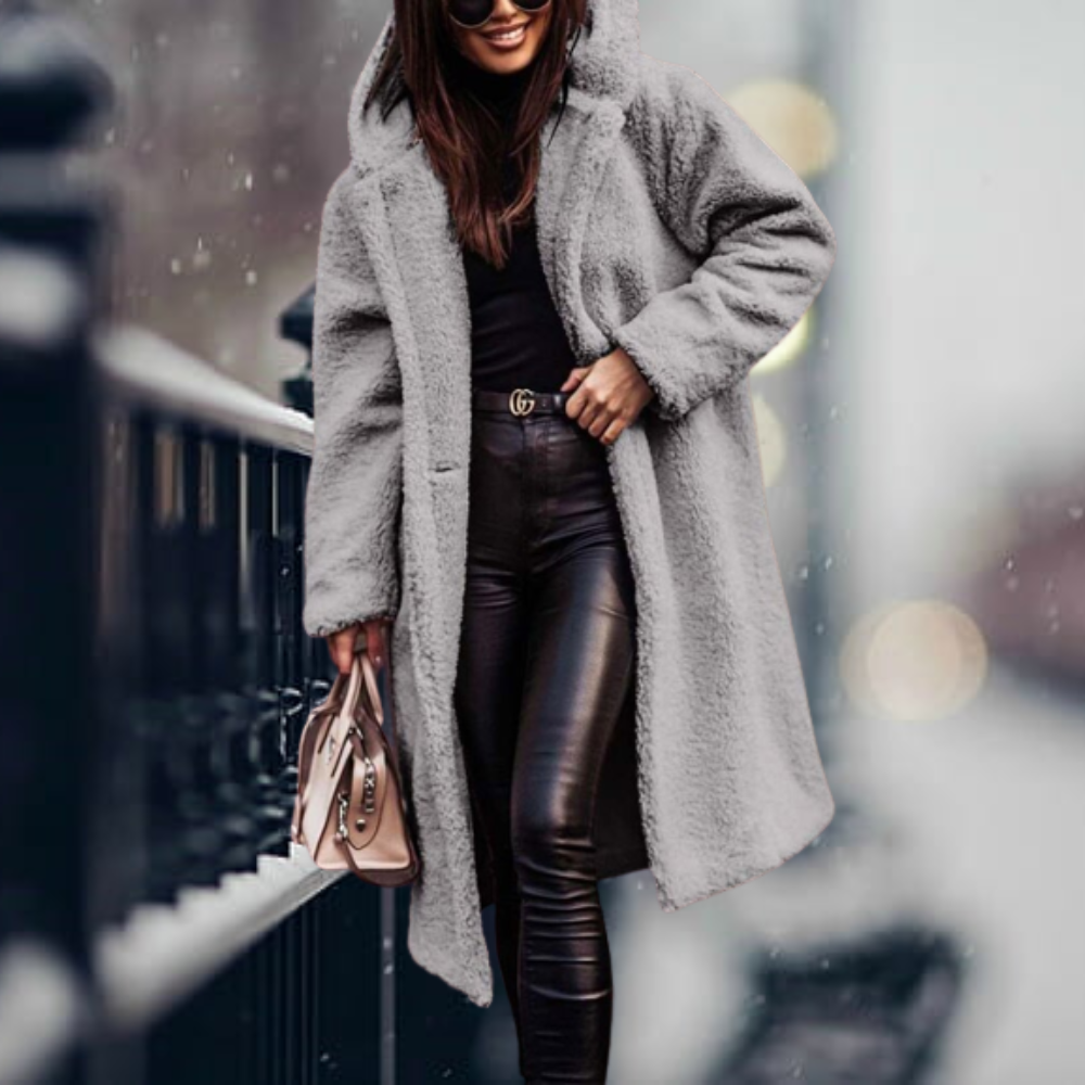 Women's Fluffy Hooded Coat – Longline Cold Weather Winter Jacket