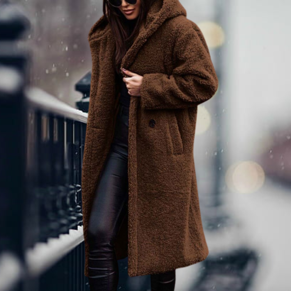 Women's Fluffy Hooded Coat – Longline Cold Weather Winter Jacket