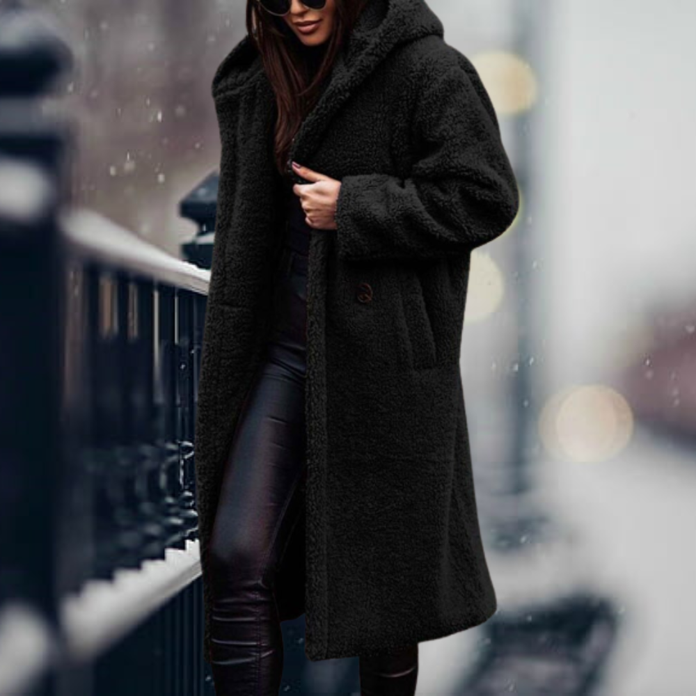 Women's Fluffy Hooded Coat – Longline Cold Weather Winter Jacket