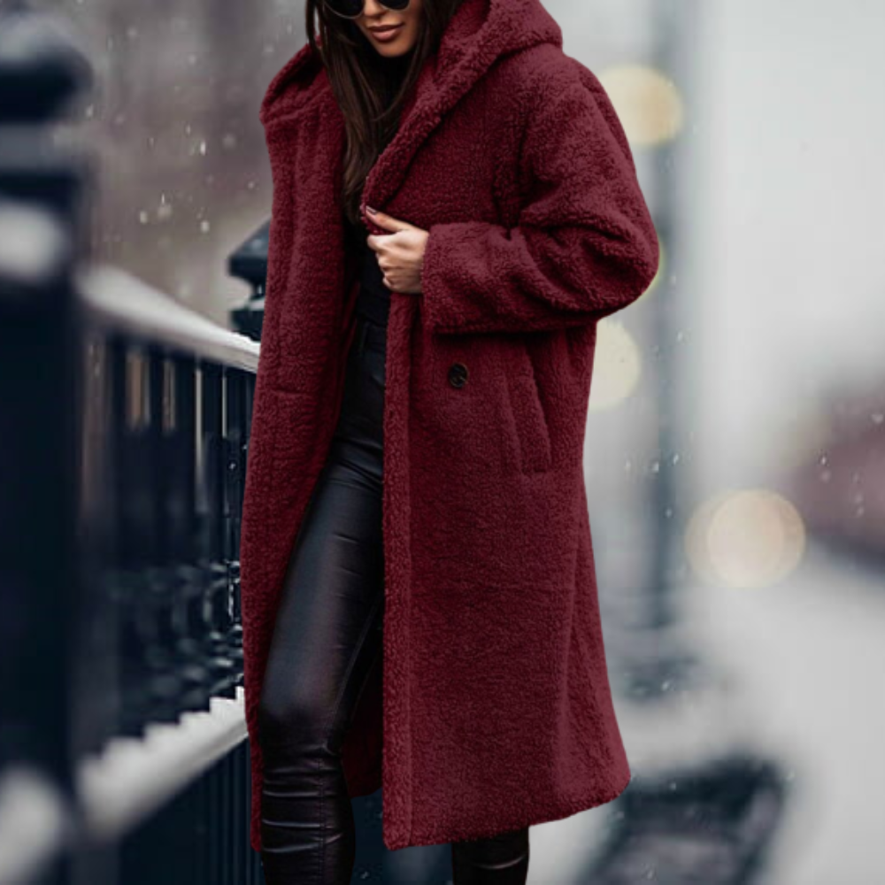 Women's Fluffy Hooded Coat – Longline Cold Weather Winter Jacket
