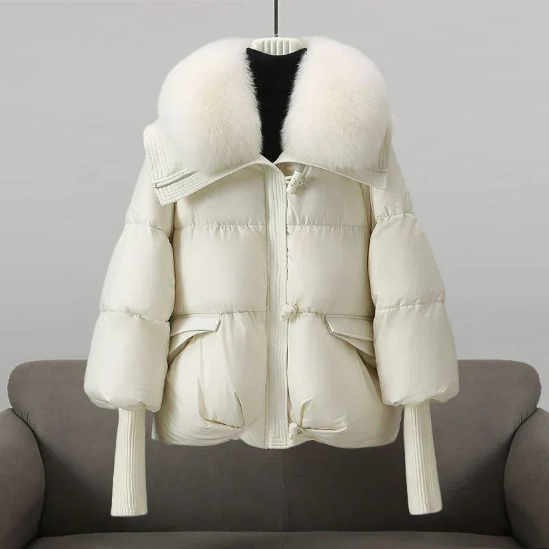 Women's Fur Collar Puffer Jacket – Hooded Long Quilted Jacket