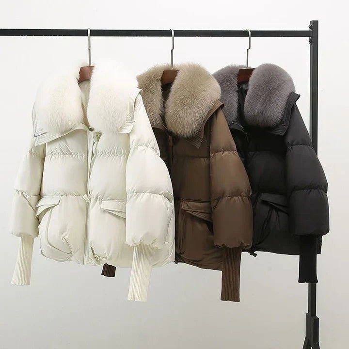 Women's Fur Collar Puffer Jacket – Hooded Long Quilted Jacket