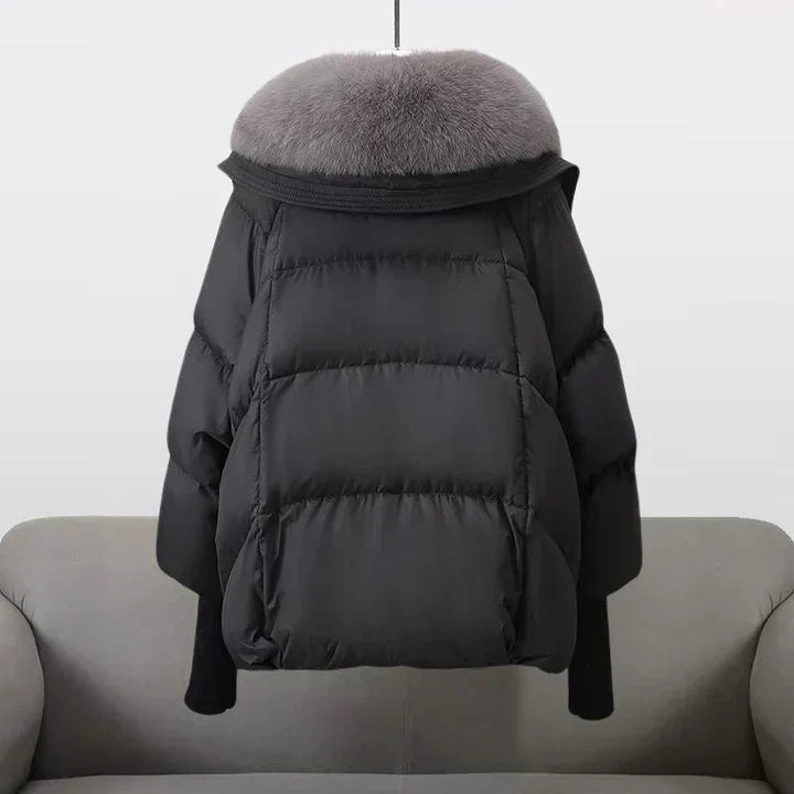 Women's Fur Collar Puffer Jacket – Hooded Long Quilted Jacket