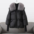 Women's Fur Collar Puffer Jacket – Hooded Long Quilted Jacket