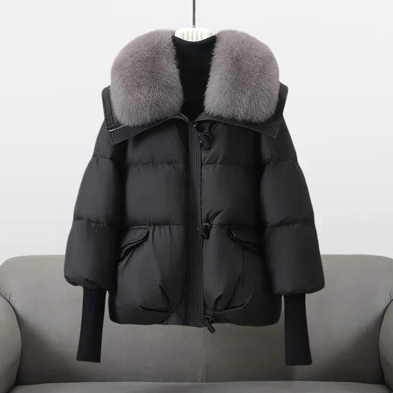 Women's Fur Collar Puffer Jacket – Hooded Long Quilted Jacket
