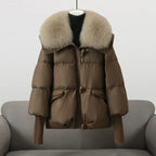 Women's Fur Collar Puffer Jacket – Hooded Long Quilted Jacket