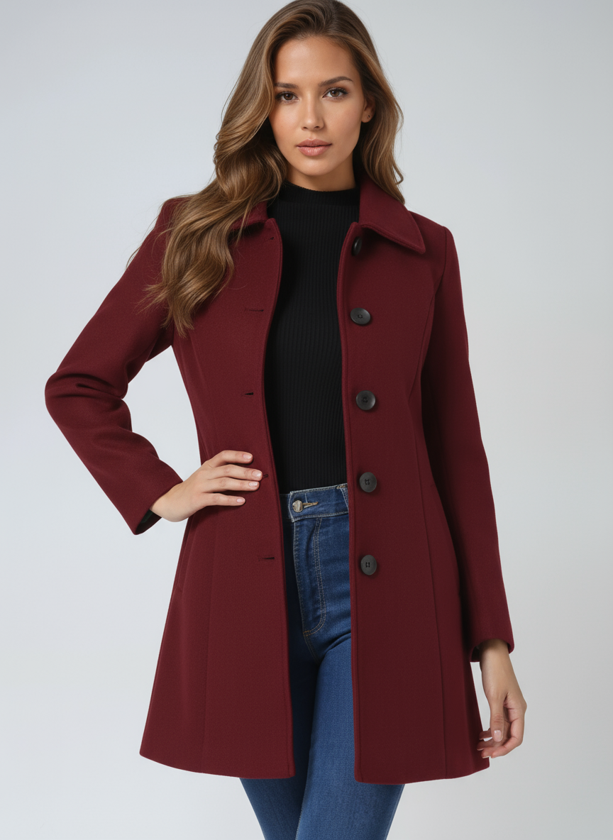 Women's Classic Button Coat – Tailored Long Sleeve Overcoat