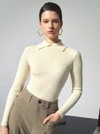 Women's Ribbed Polo Sweater – Collared Long Sleeve Knit Top