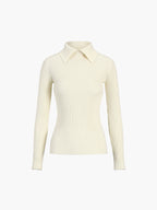 Women's Ribbed Polo Sweater – Collared Long Sleeve Knit Top