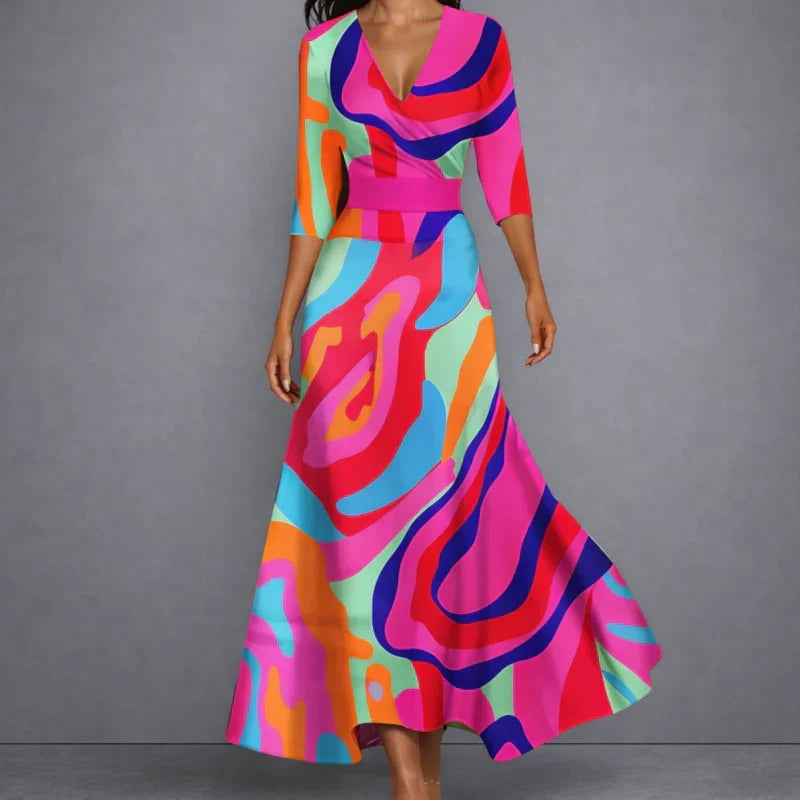 Women's Colourful Maxi Dress – Flowy Printed Summer Dress