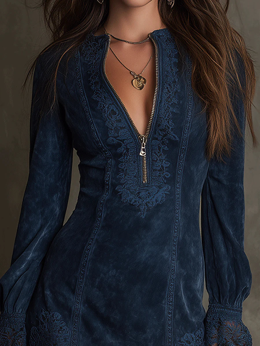 Women's Suede Effect Mini Dress – Lace Detail Party Dress