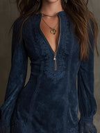Women's Suede Effect Mini Dress – Lace Detail Party Dress