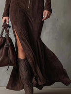 Women's Belted Maxi Dress – Side Slit Evening Dress