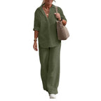 Women's Blouse & Wide Leg Pants Set – Relaxed Two-Piece Matching Set