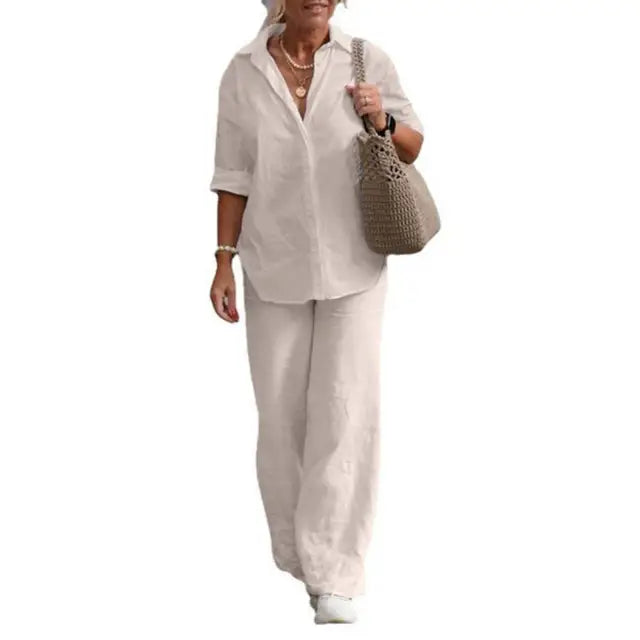 Women's Blouse & Wide Leg Pants Set – Relaxed Two-Piece Matching Set