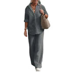 Women's Blouse & Wide Leg Pants Set – Relaxed Two-Piece Matching Set