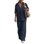 Women's Blouse & Wide Leg Pants Set – Relaxed Two-Piece Matching Set