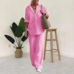 Women's Blouse & Wide Leg Pants Set – Relaxed Two-Piece Matching Set