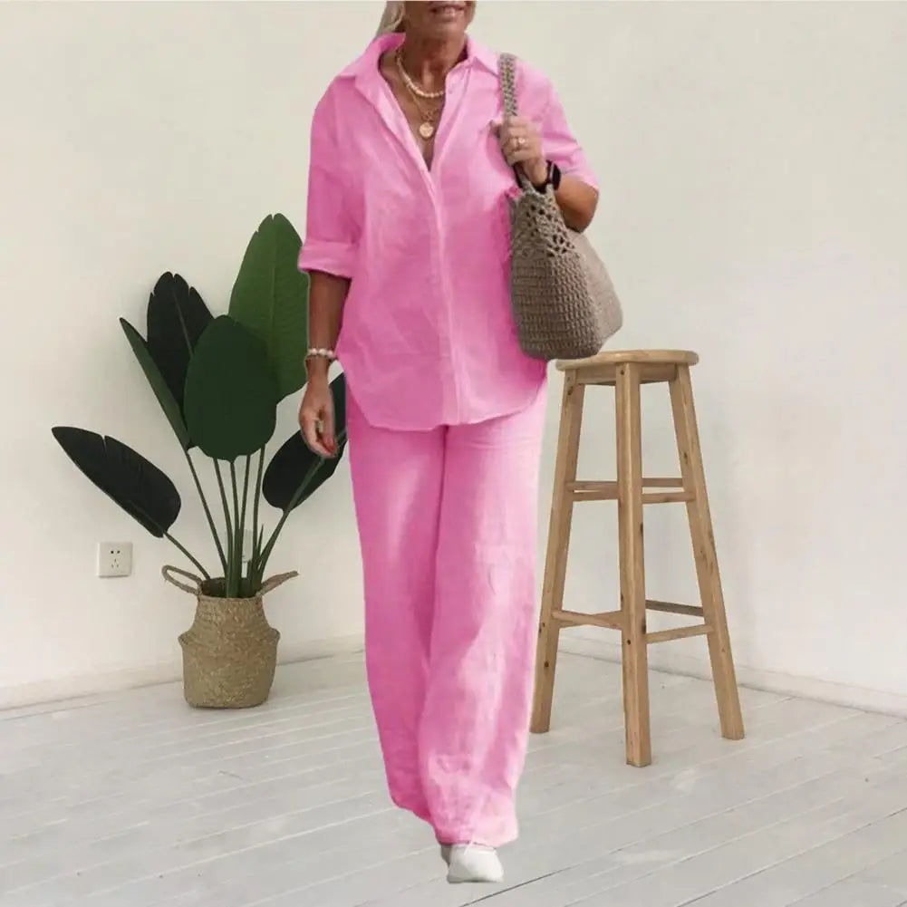 Women's Blouse & Wide Leg Pants Set – Relaxed Two-Piece Matching Set