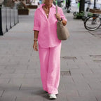 Women's Blouse & Wide Leg Pants Set – Relaxed Two-Piece Matching Set